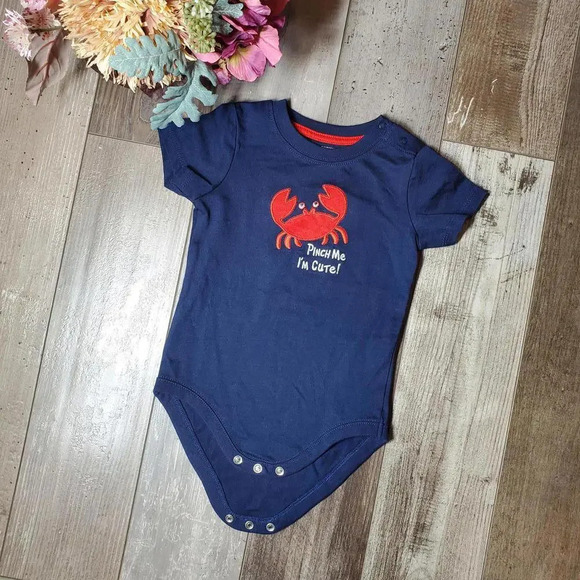 Gymboree Crab "Pinch Me I'm Cute" Blue and Red One Piece Bodysuit Size 12-18m - Picture 7 of 11